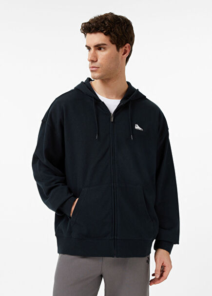 Siyah Loose fit Kapüşonlu Erkek Sweatshirt