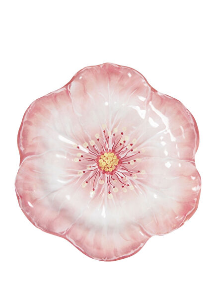 Botanica Çiçek Desenli Pembe Melamin Pasta Tabağı 23 cm