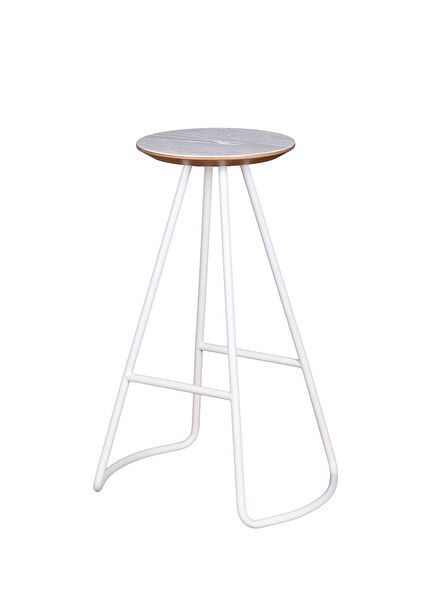 Sama White Metal Oak Top Bar Stool