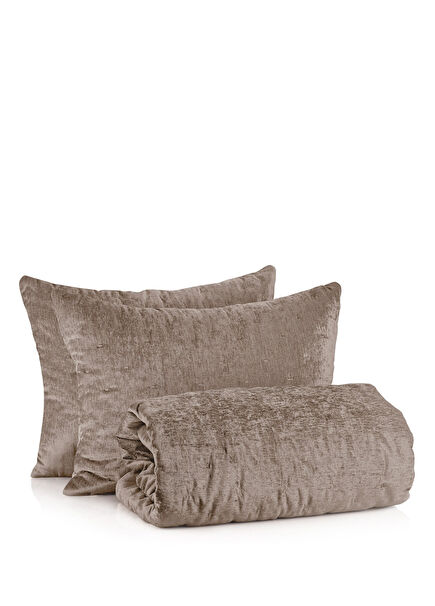 Mocha Cotton Velvet Quilted Double Bedspread Set