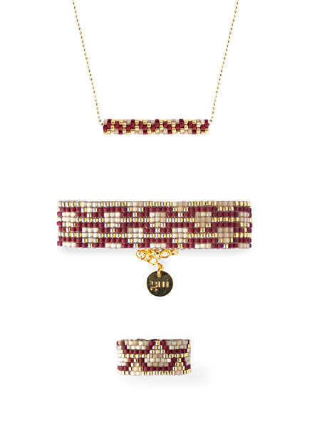 Harem Beige 925 Sterling Silver 18K Gold Plated Women's Necklace & Ring & Bracelet Set