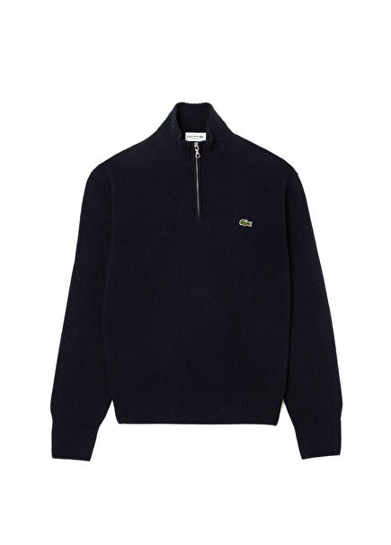 Classic Fit Lacivert Yün Yarım Fermuarlı Erkek Kazak