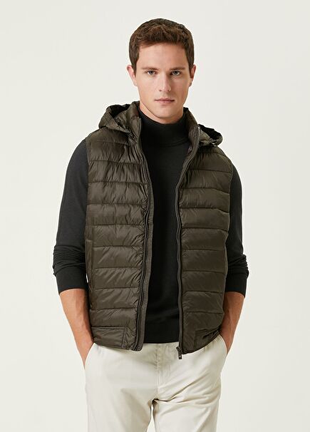 Khaki Hooded Quilted Vest