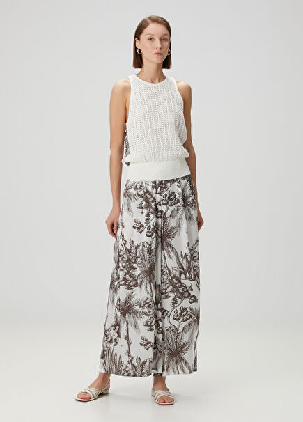 Brown Palm Printed Trousers