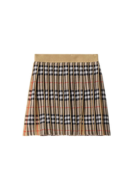 Phılomena Check Beige Girl's Pleated Skirt