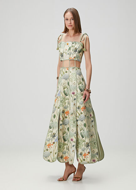 Reina Green Floral Maxi Linen Dress