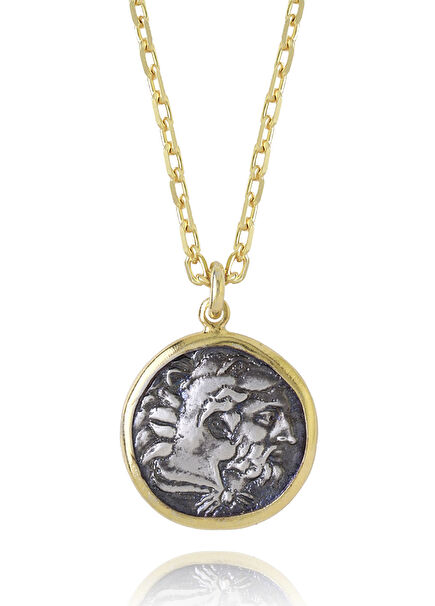 Amyntas Antik Para 925 Ayar Gümüş Üzeri 22 Ayar Altın Kaplama Unisex Kolye