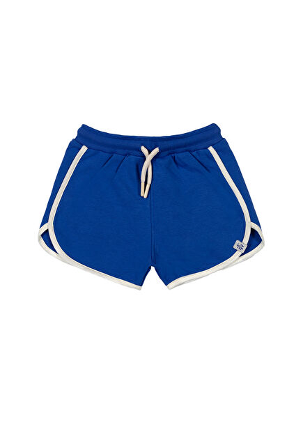 Indigo Mavi Ekru Biyeli Unisex Çocuk Retro Şort