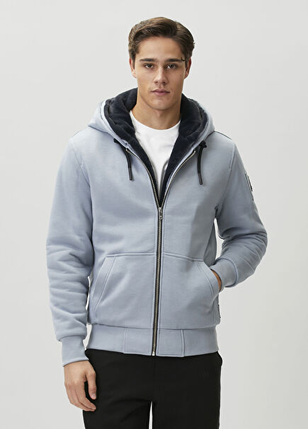 Açık Mavi Kapüşonlu Sweatshirt