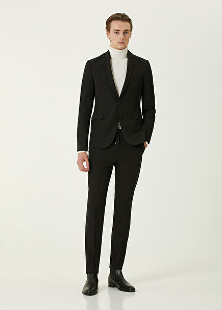 Slim Fit Drop 6 Siyah Gofreli Takım Elbise