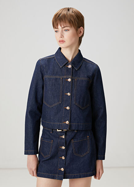 Navy Blue Crop Denim Jacket