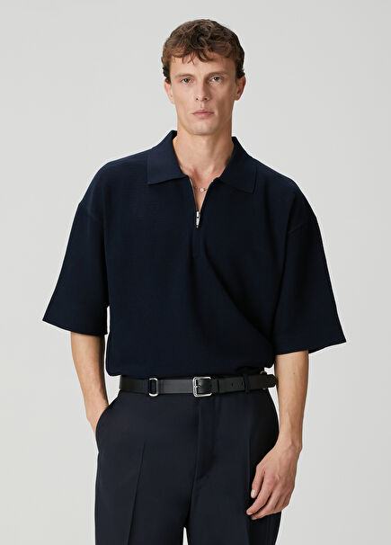 Lacivert Polo Yaka Kısa Kollu Triko