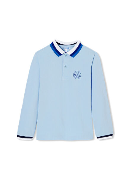 Green Boys' Sweatshirt with Ribbed Polo Neck