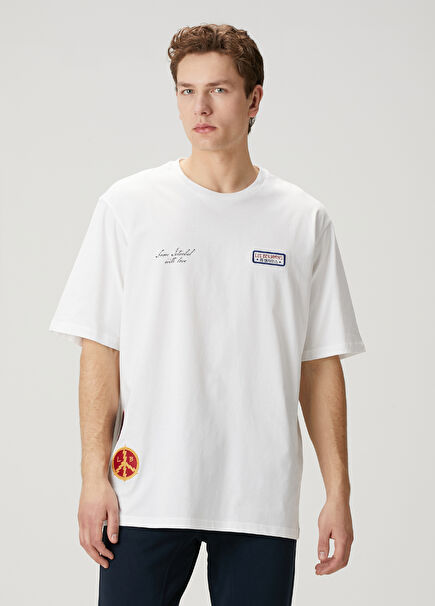 White Logo Patched Oversized T-Shirt