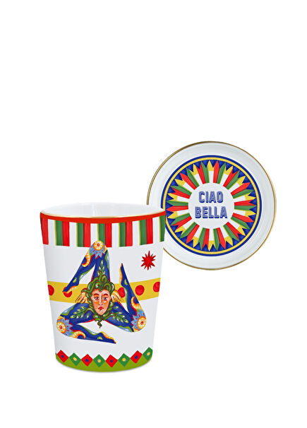 Dolce Vita Trinacria Colorful Porcelain Mug with Lid