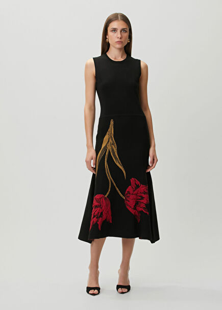 Black Floral Midi Dress