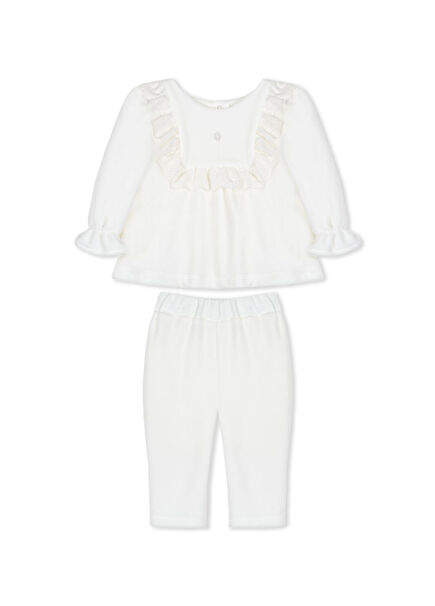Beyaz Fırfır Detaylı Bluz ve Pantolon Kız Bebek 2'li Set 