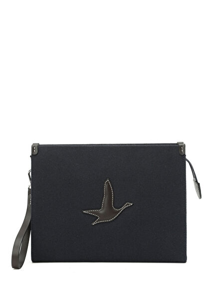 Navy Blue Embossed Logo Women's Hand Clutch
