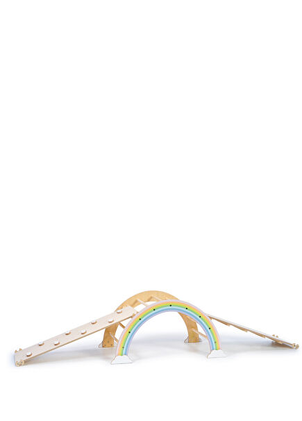 Montessori Pikler Rainbow Pastel Color Wooden Activity Climbing Set with Stair and Cloud Ramp