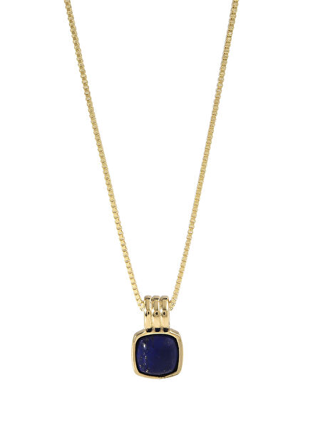 14K Gold Women's Necklace with Lapis Natural Stones