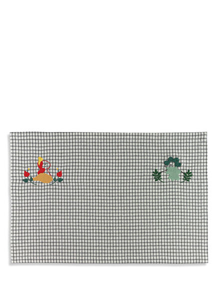 Altar Ecru Grey Checkered Embroidered Placemat 35 x 50 cm