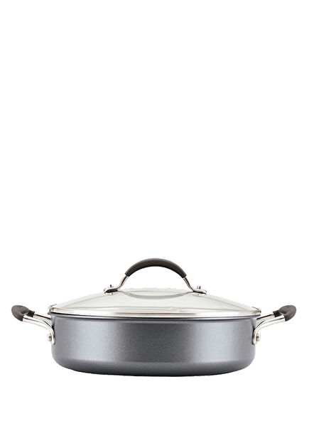 Gri Alüminyum Kapaklı Sığ Tencere 28 cm