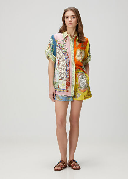 Patterned Linen Shorts