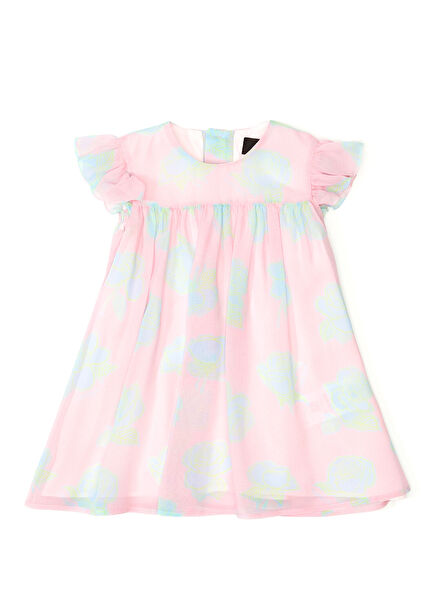 Pembe Çiçek Desenli Kız Bebek İpek Elbise