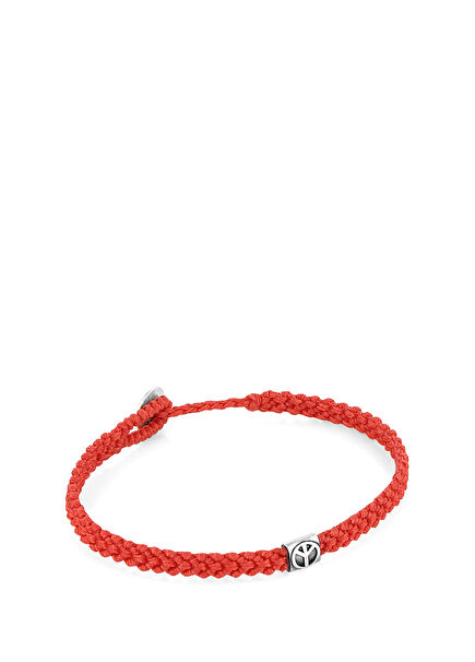 Peace Braided Wax Mens Silver Bracelet