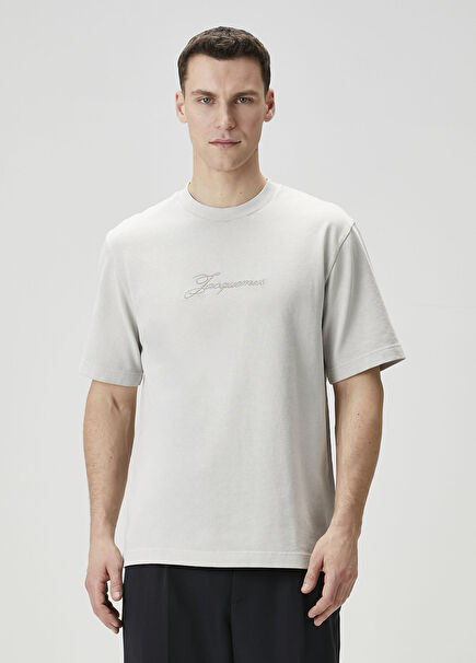 Bej Logo Nakışlı T-shirt