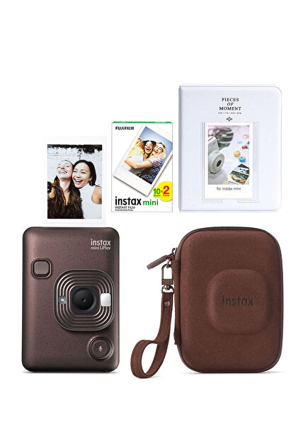 Instax Mini LiPlay Deep Bronze Fotoğraf Makinesi 20'li Film Albüm ve Çanta Hediye Seti
