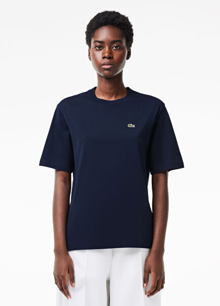Lacivert Bisiklet Yaka Relaxed Fit Kısa Kollu Kadın T-shirt