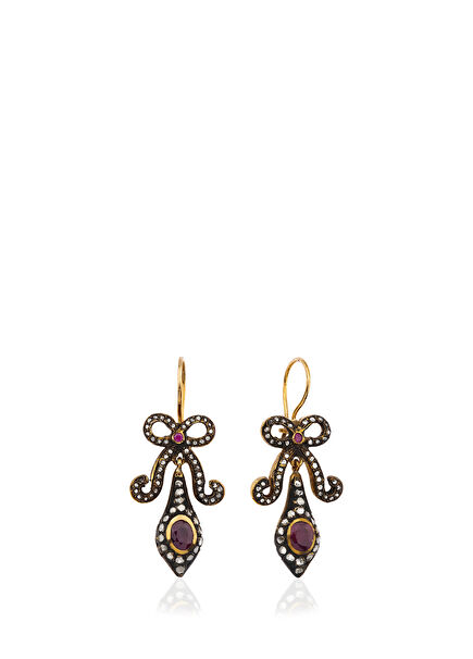 Yakut Elmas Fiyonk 8 Ayar Altın Kadın Küpe