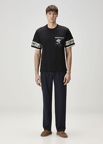 Navy Blue Waist Corded Wool Pants