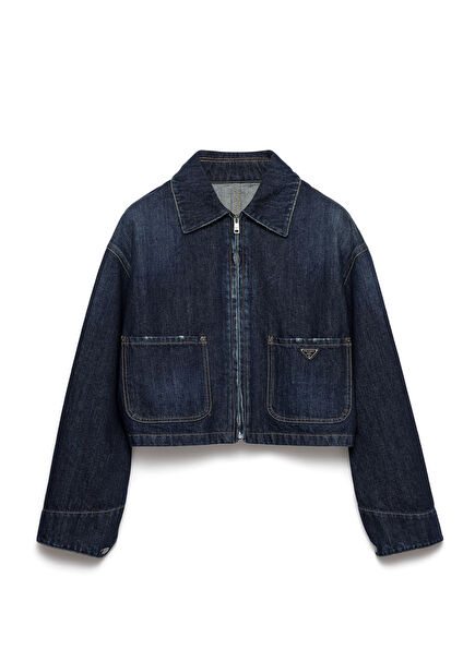 Cropped Blouson Blue Denim Women's Jacket