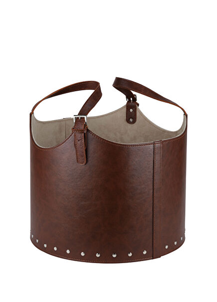 Tan Leather Large Size Decorative Basket