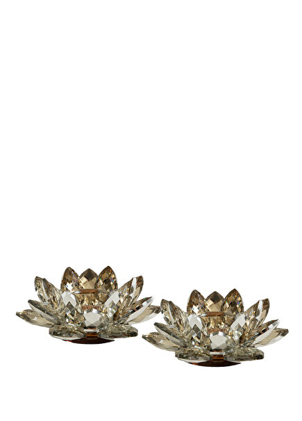 Lotus Amber Glass Set of 2 Candle Holders