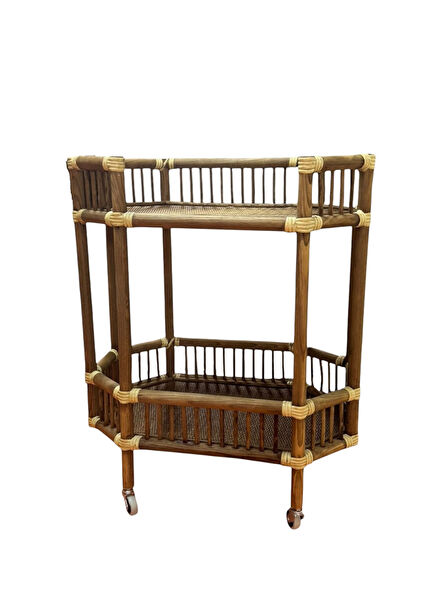 Brown Wooden Wheeled Service Trolley