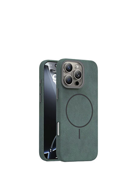 Soft Aura iPhone 15 Magsafe Uyumlu Koyu Yeşil Telefon Kılıfı