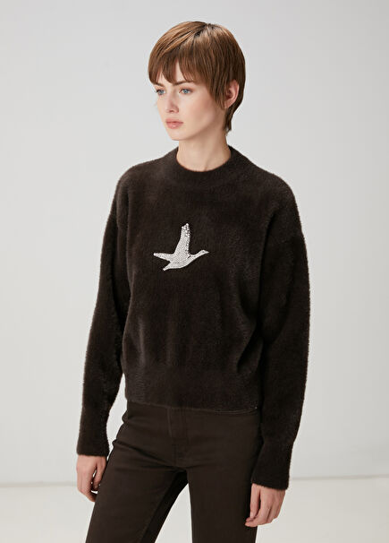 Brown Stone Logo Detailed Sweater
