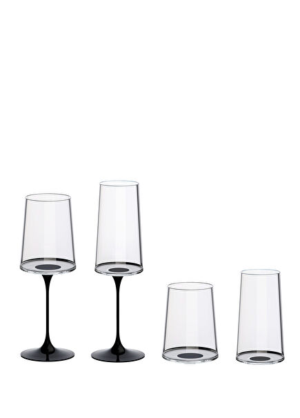 Split Glass Black Glass 2-Piece White Wine Glass and Flute Glass Set