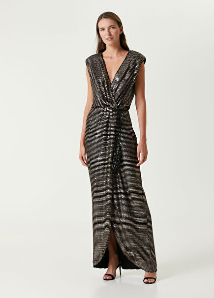 Margot Gold Embroidered Maxi Evening Dress