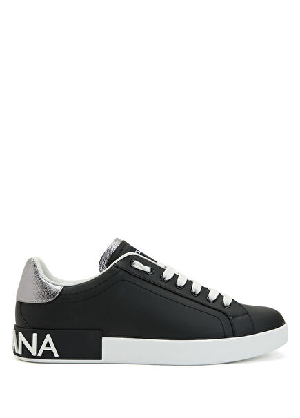 Portofino Black And White Logo Detailed Mens Leath