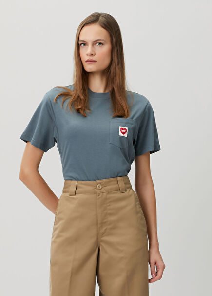 Blue Pocket Detailed T-Shirt