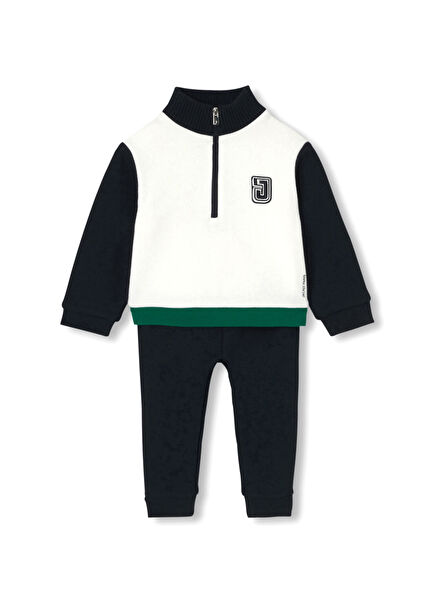 Lacivert Beyaz Polar Fermuarlı Yaka Sweatshirt ve Pantolon Erkek Bebek 2'li Set
