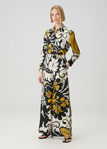 Yellow Floral Silk Palazzo Pants