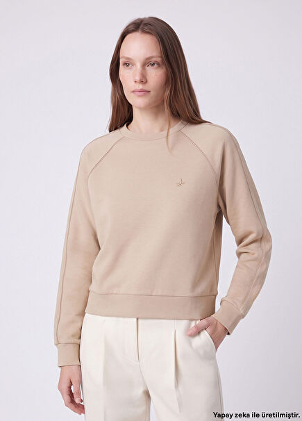 Beige Piping Detailed Sweatshirt
