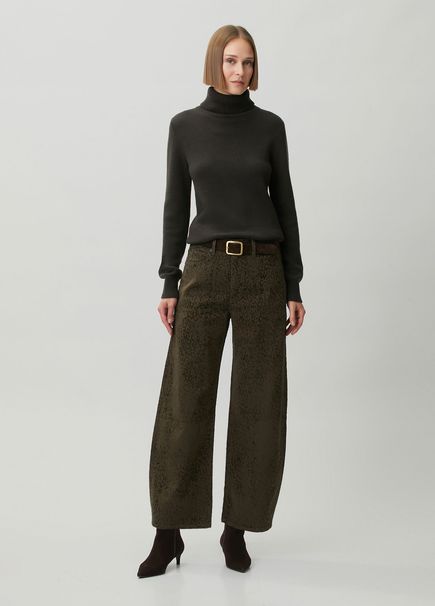 The Bow Crop Haki Leopar Desenli Jean Pantolon