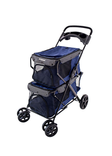 Twins Blue Two-Story Cat and Dog Stroller