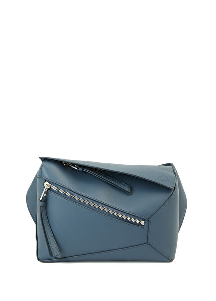 Puzzle Edge Small Mavi Erkek Deri Bel Çantası